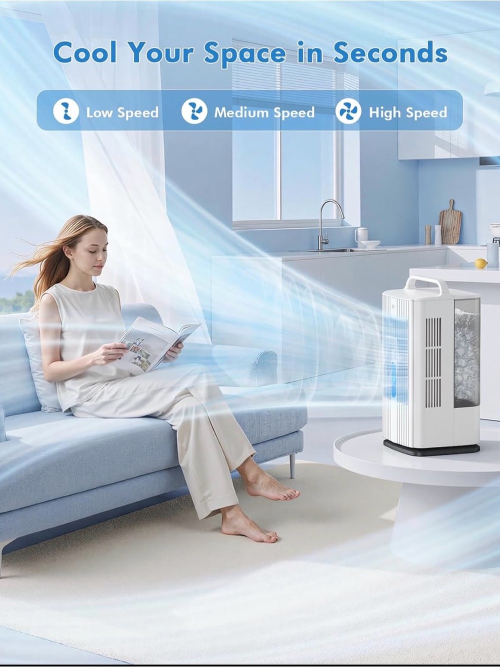 Portable White Home Air Cooler with Handle - Cooling Fan